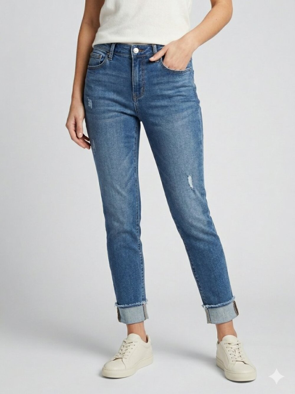 Nicole Miller Soho High Rise Ankle Slim Jeans 8 Cuffed Distressed Stretch NWT